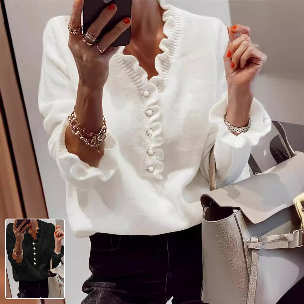 V-neck Ruffled Winter Knitted Sweater