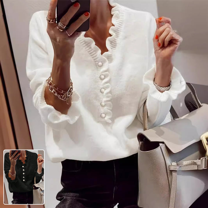 V-neck Ruffled Winter Knitted Sweater