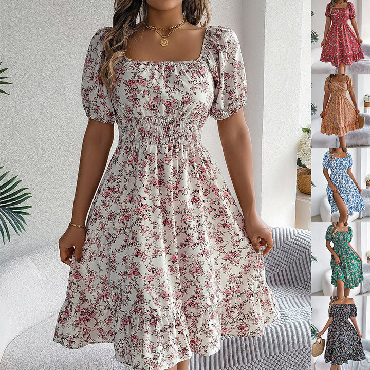 Summer Floral Ruffle Square Dress