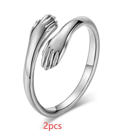 Adjustable Hug Hands Alloy Ring