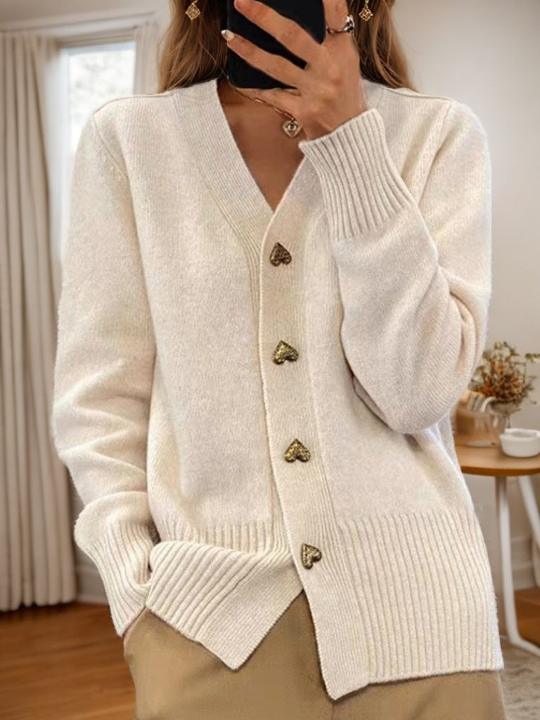 V-neck Love Button Knitted Sweater