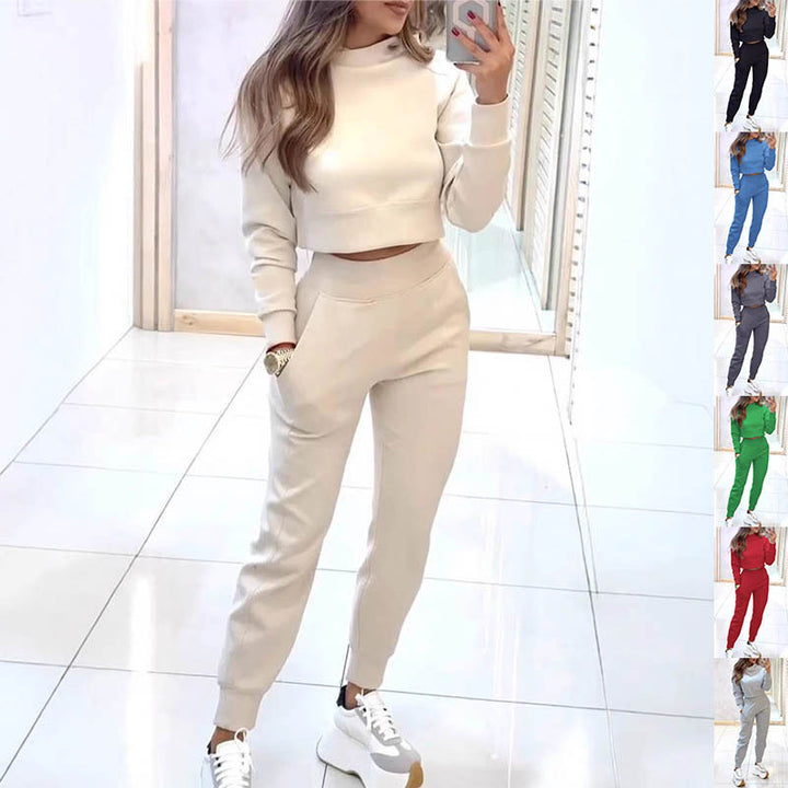 Stand Collar Sports Pullover And Trousers