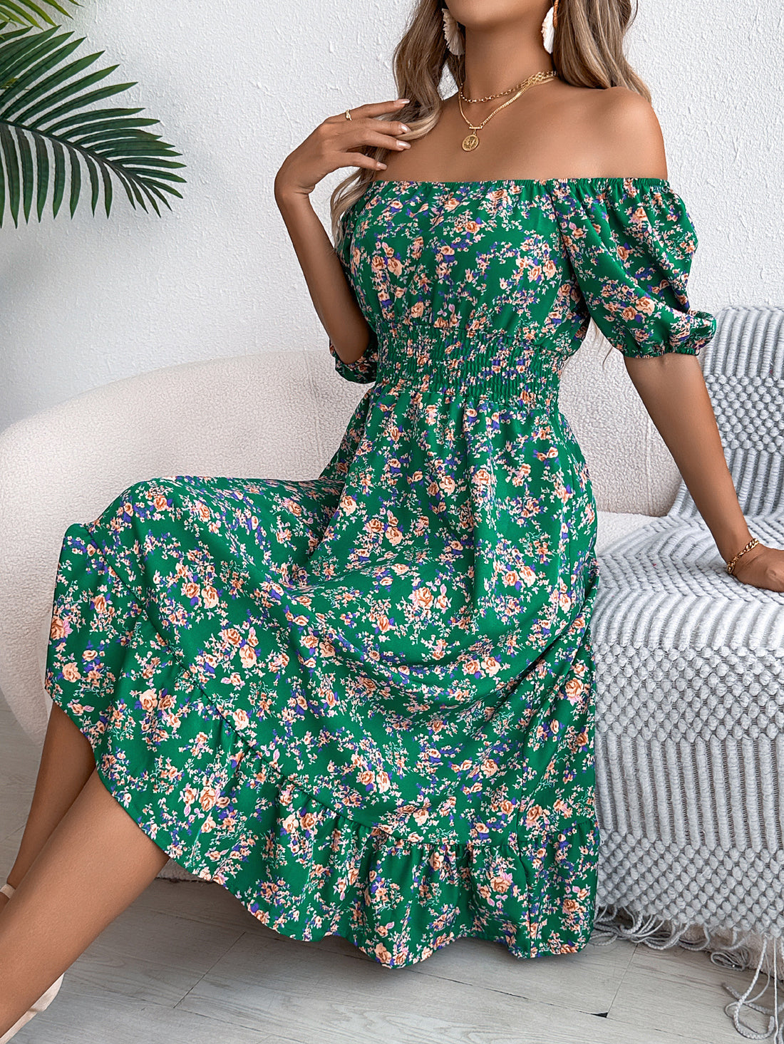 Summer Floral Ruffle Square Dress