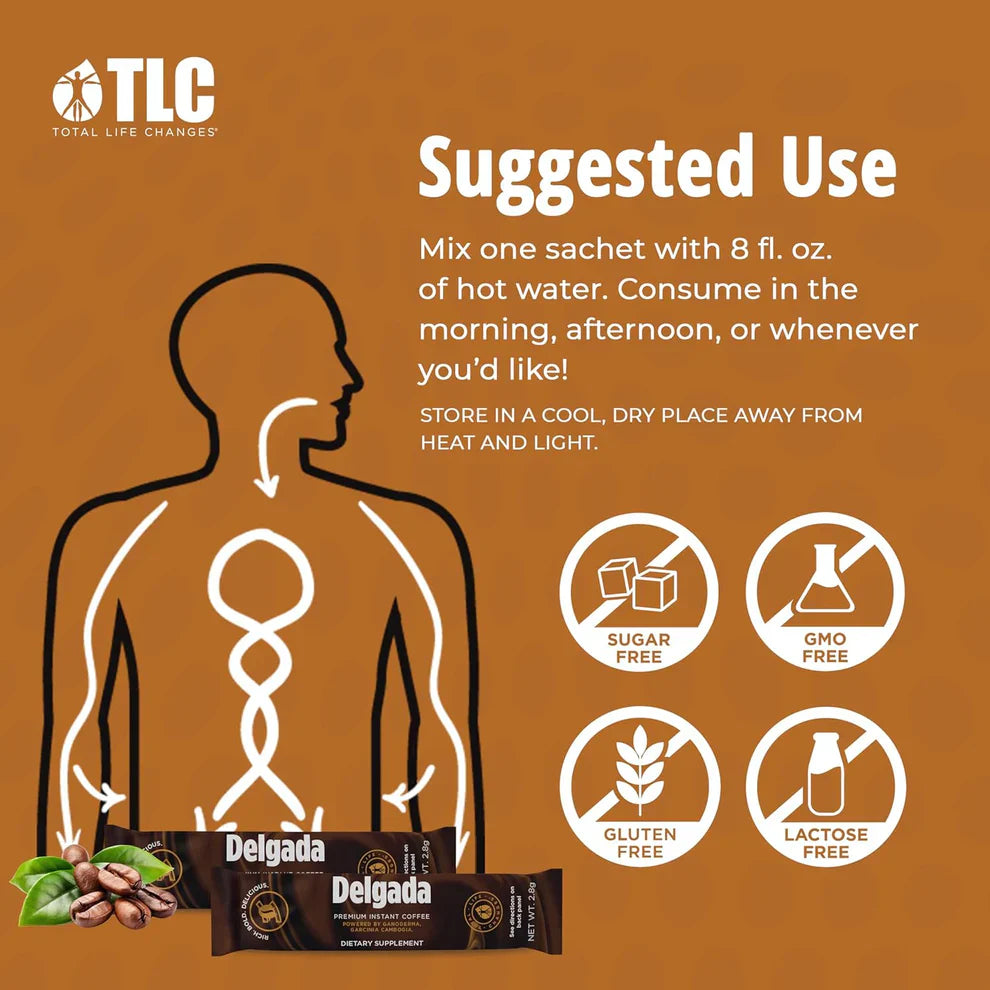 Delgada Instant Coffee with Garcinia Cambogia & Ganoderma – Premium Slimming Coffee (30 Sachets)