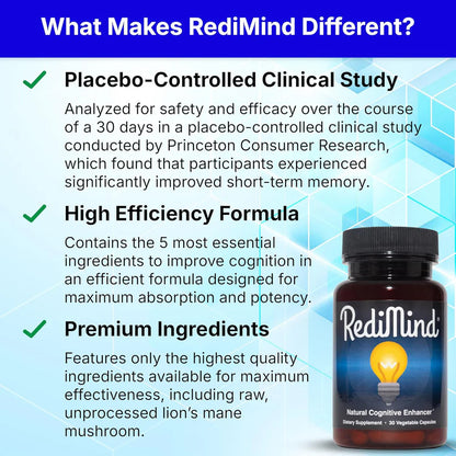 RediMind Natural Cognitive Enhancement Supplement – Vegan, Non-GMO & Gluten-Free (30 Capsules)