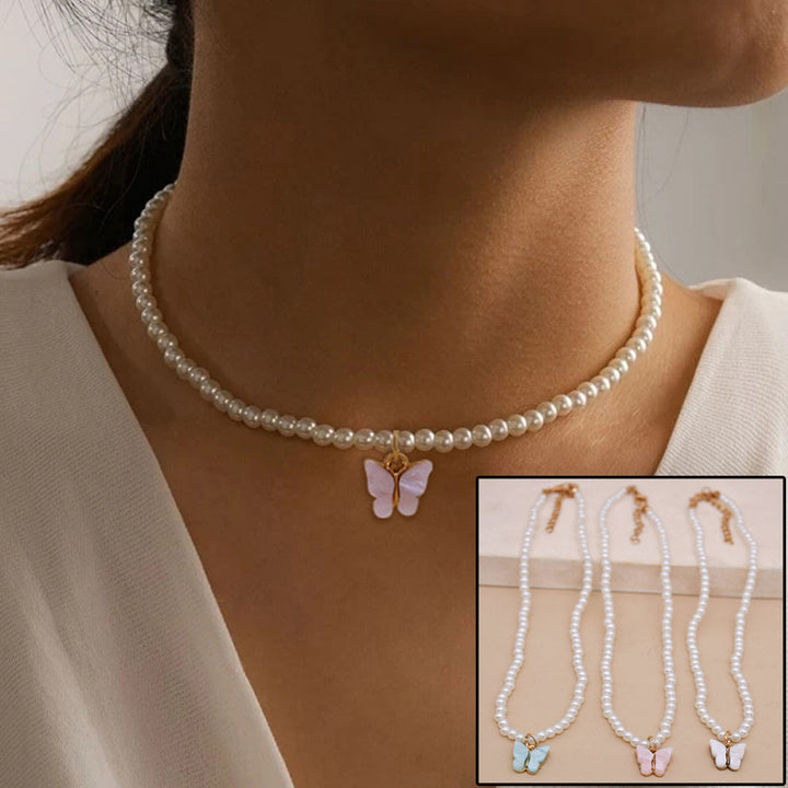 Elegant Pearl Choker Butterfly Necklace