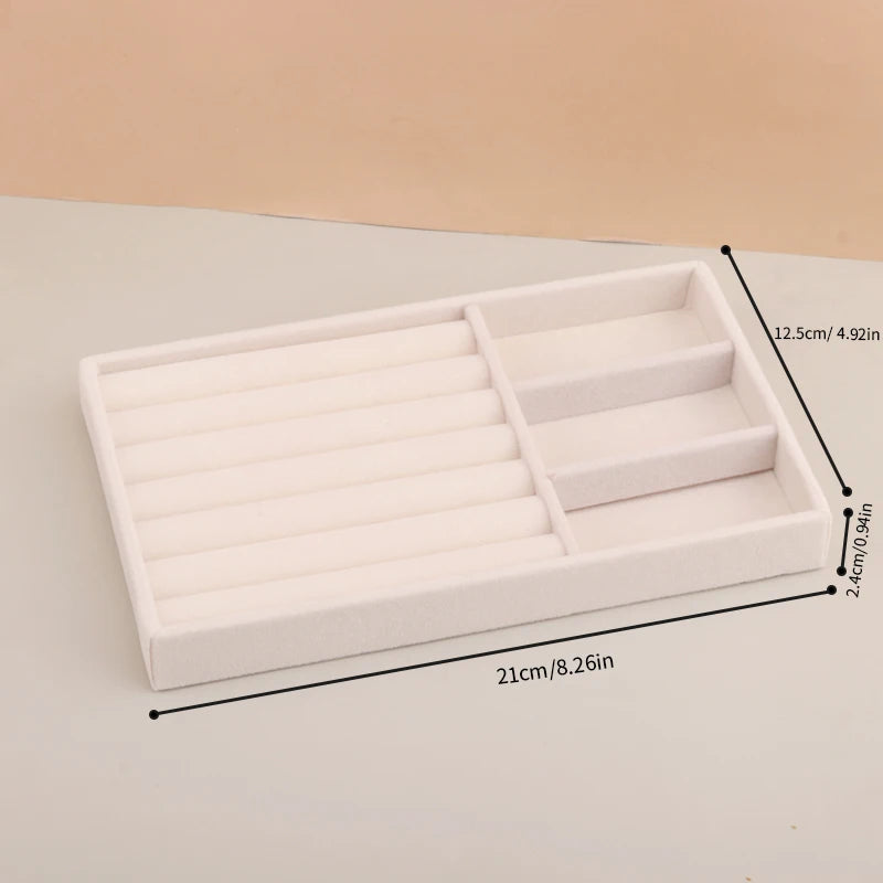 Velvet Jewelry Display Exquisite Jewellery Holder Portable Ring Earrings Necklace Organizer Storage Box Organizator Trays Beige