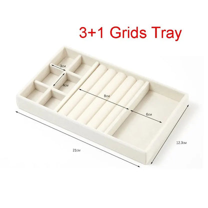 Velvet Jewelry Display Exquisite Jewellery Holder Portable Ring Earrings Necklace Organizer Storage Box Organizator Trays Beige
