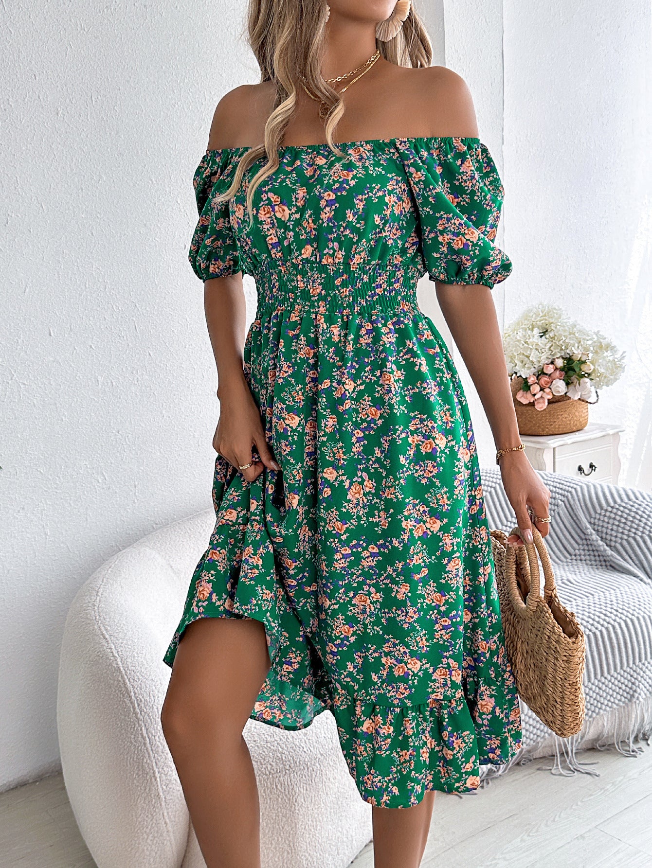Summer Floral Ruffle Square Dress