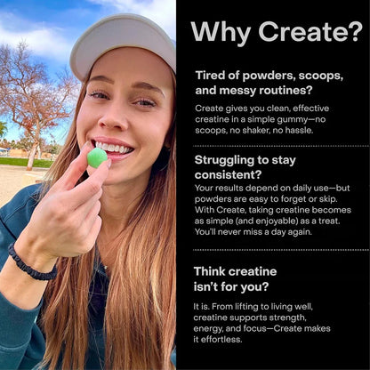 Create Creatine Monohydrate Gummies – Sour Green Apple, Boost Strength & Endurance (90 ct / 1.5g per Gummy)