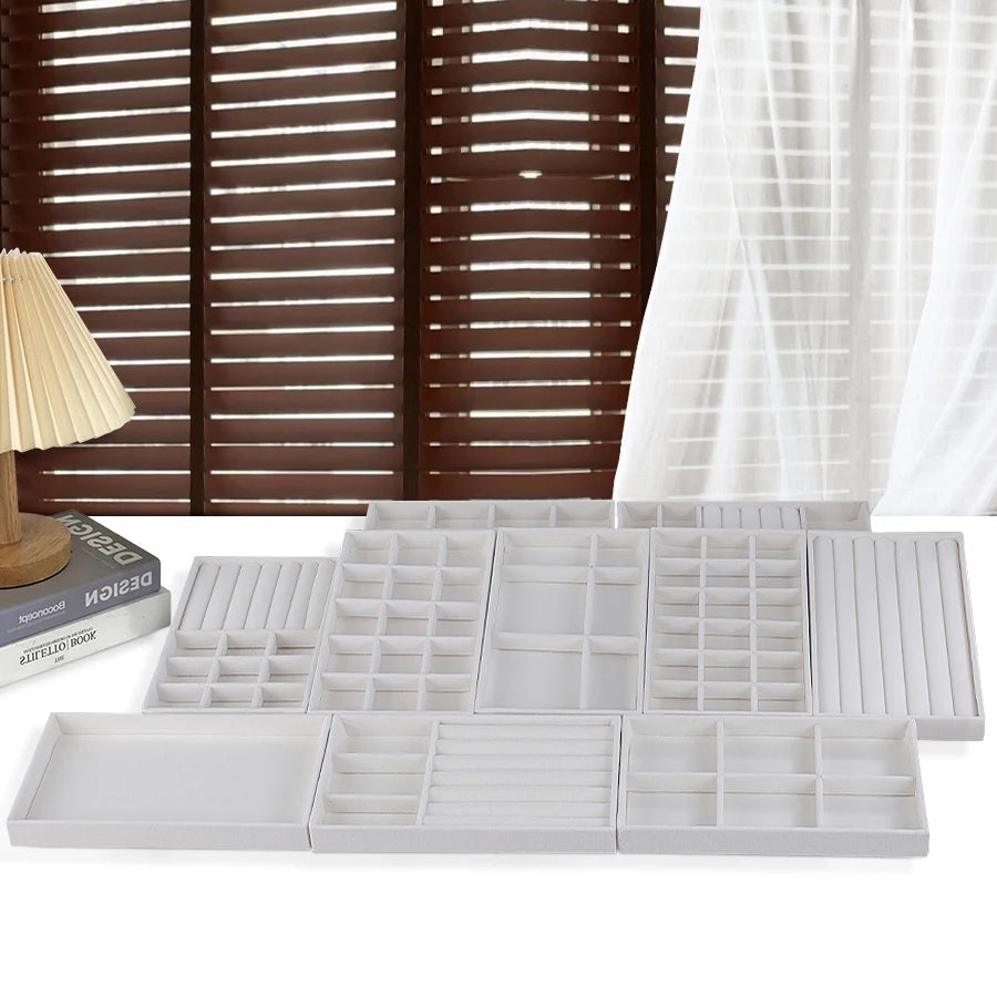 Velvet Jewelry Display Exquisite Jewellery Holder Portable Ring Earrings Necklace Organizer Storage Box Organizator Trays Beige
