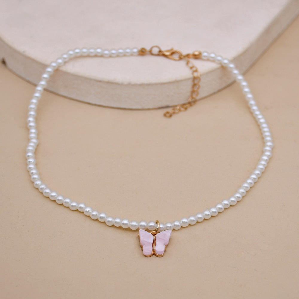 Elegant Pearl Choker Butterfly Necklace