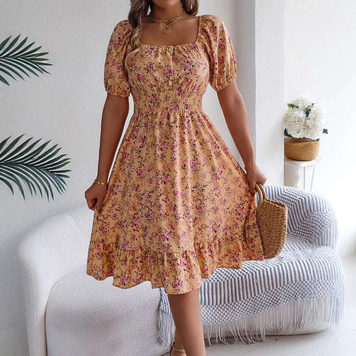 Summer Floral Ruffle Square Dress