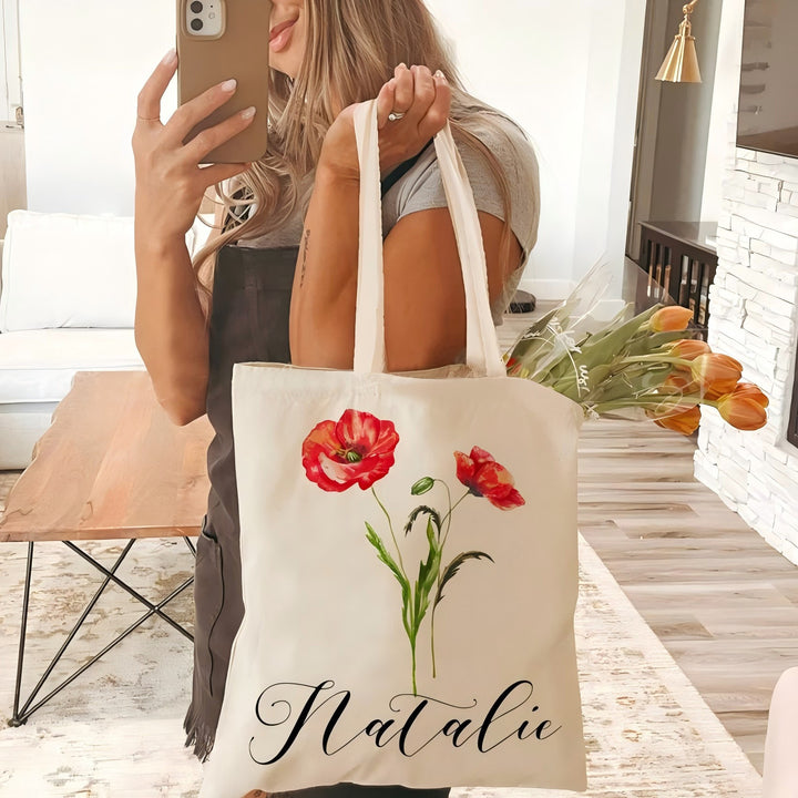 1 Piece Printed Flower Name Canvas Bag