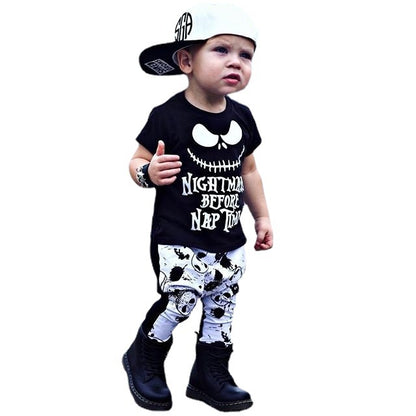 2024 Halloween Black Short-sleeved T-shirt Trousers Children&#039;s Suit Amazon Europe And The United States Summer New Boy&#039;s Clothing Spot