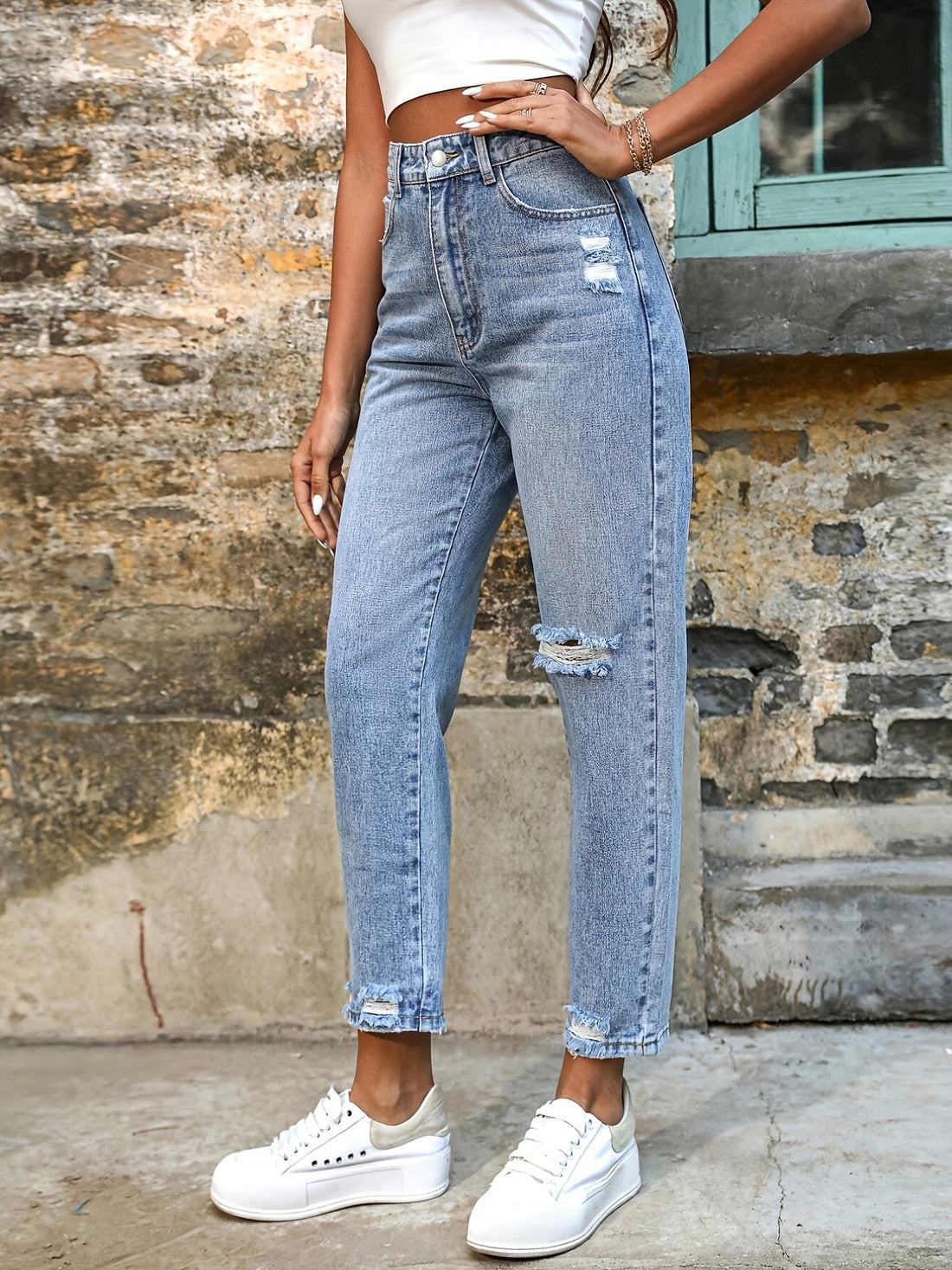 Jeans Slimming Women&#039;s Slim-fit Ripped Denim Leggings Casual Pants