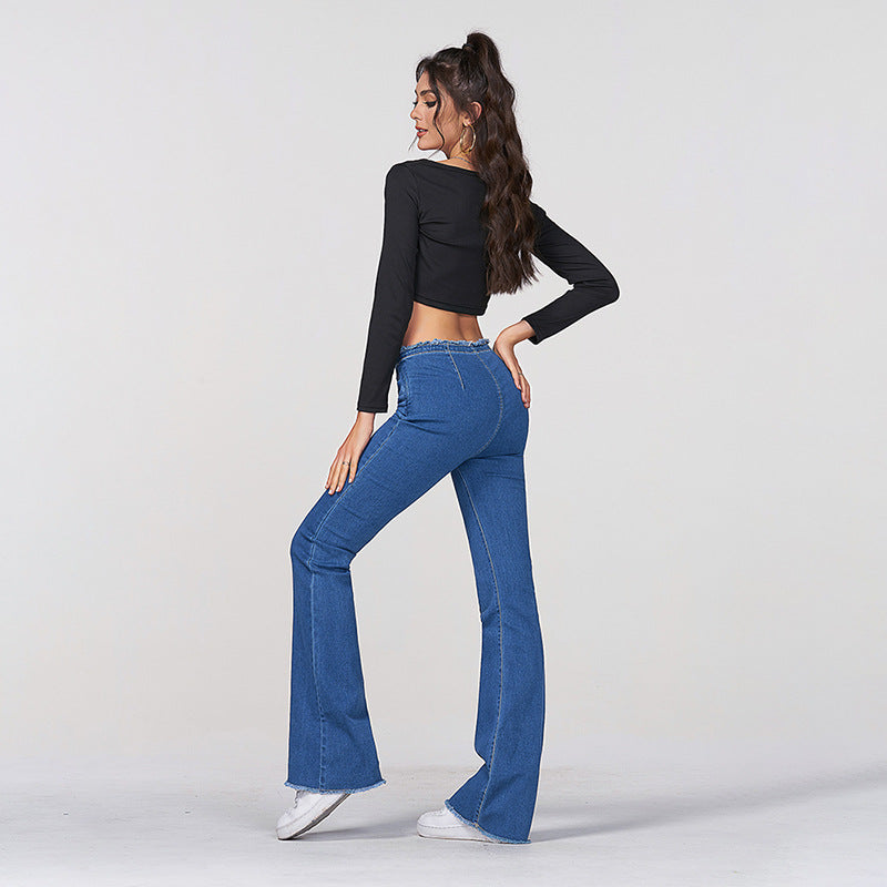 High Waist Skinny Flared Pants Women&#039;s Jeans Cross-border Preferred Micro Flared Skinny Jeans