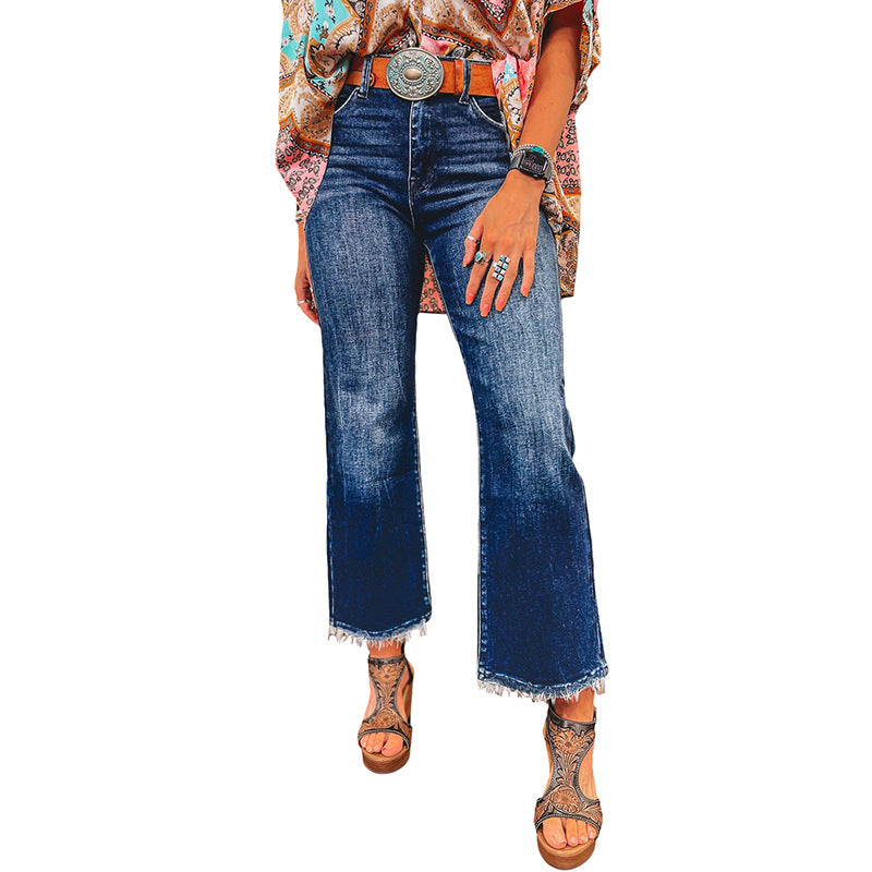 Personalized Washed Frayed Hem Skinny Jeans