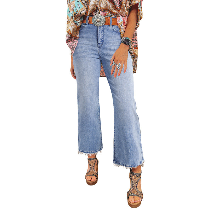 Personalized Washed Frayed Hem Skinny Jeans