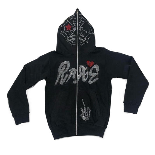 2024 Halloween Cross-border New European And American Autumn And Winter Men And Women Y2K Trend Rhinestone Loose Hooded Cardigan Sweater