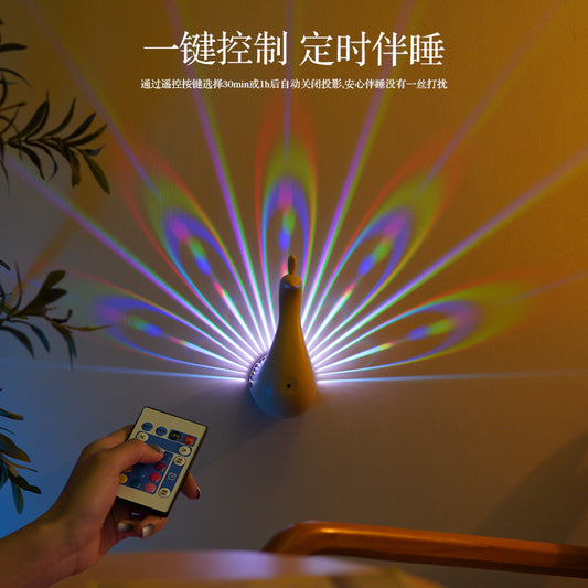 Cross-border New Peacock Projection Lamp Remote Control Wall Atmosphere Lamp SB Charging Creative Night Light Household Corridor Bedroom