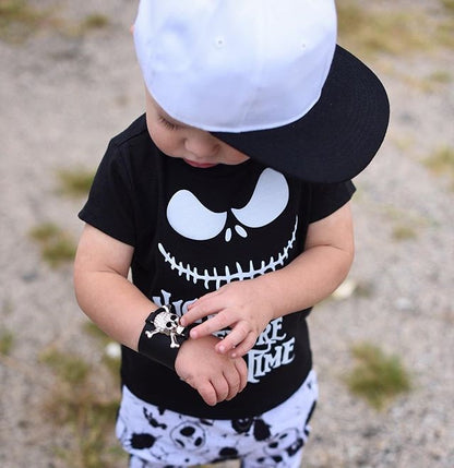 2024 Halloween Black Short-sleeved T-shirt Trousers Children&#039;s Suit Amazon Europe And The United States Summer New Boy&#039;s Clothing Spot