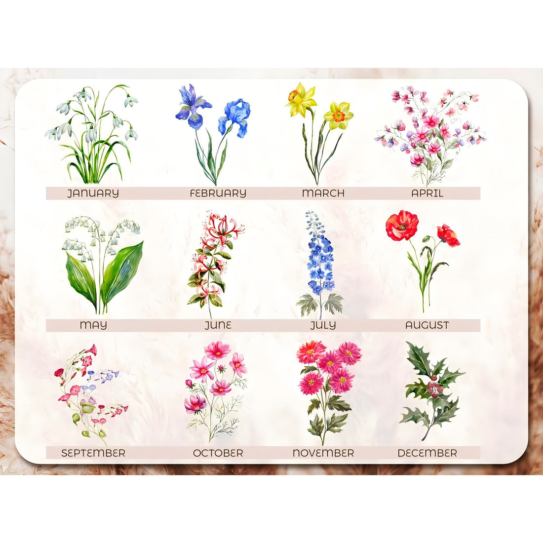 1 Piece Printed Flower Name Canvas Bag