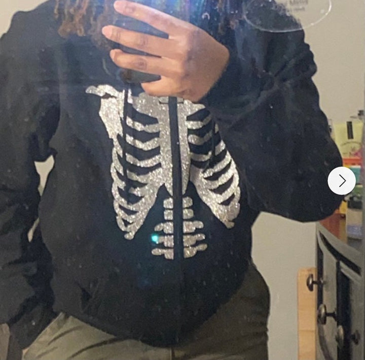 Casual Sweater European And American Halloween Skull Print Pullover Hooded Zipper Cardigan