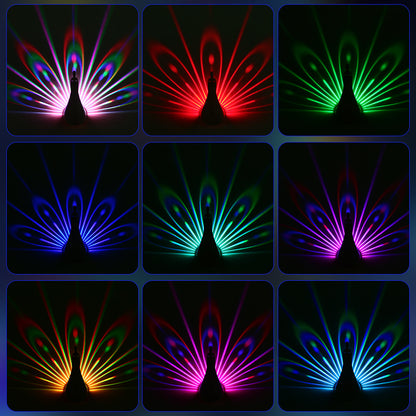 Cross-border New Peacock Projection Lamp Remote Control Wall Atmosphere Lamp SB Charging Creative Night Light Household Corridor Bedroom