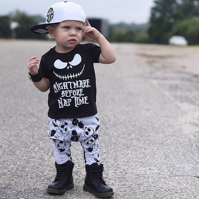 2024 Halloween Black Short-sleeved T-shirt Trousers Children&#039;s Suit Amazon Europe And The United States Summer New Boy&#039;s Clothing Spot