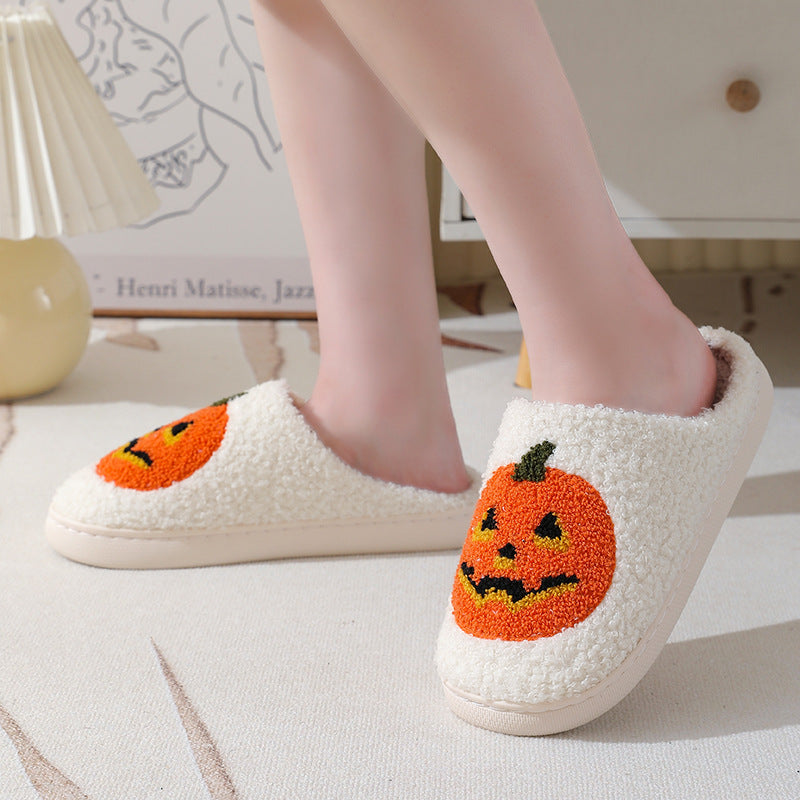 New Halloween Pumpkin Cartoon Warm Winter Cotton Slippers For Men And Women Couples Home Indoor Cotton Slippers