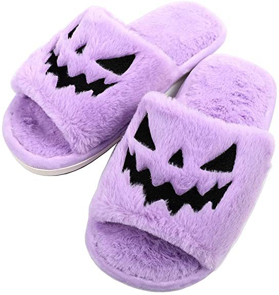 Plus Size Slippers Female Halloween Pumpkin Lantern Soft European And American Plush Open Toe Outer Wear Plush
