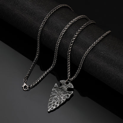 Cross-border European And American Hot Selling Viking Nordic Necklace Triangle Compass Compass Titanium Steel Chain Men&#039;s Fashionable Cool Jewelry