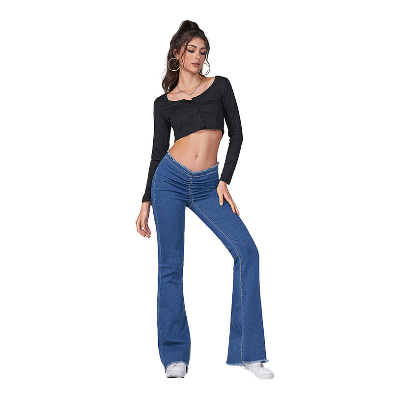 High Waist Skinny Flared Pants Women&#039;s Jeans Cross-border Preferred Micro Flared Skinny Jeans