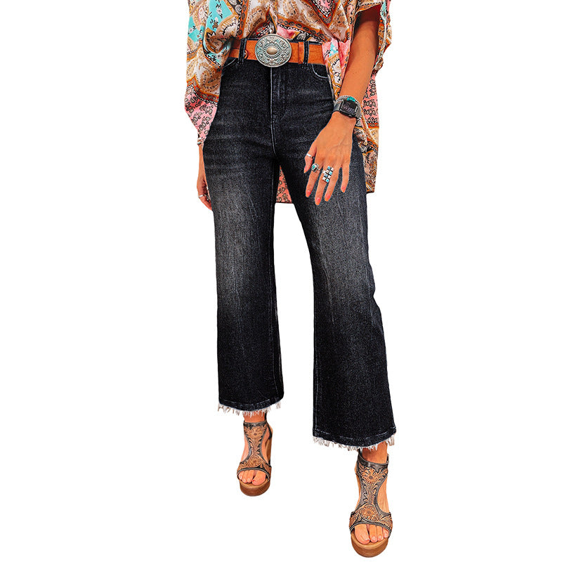 Personalized Washed Frayed Hem Skinny Jeans