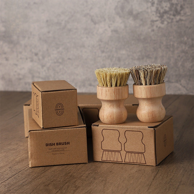 Natural Hemp Non-Stick Oil Dish Brush Kitchen Home Use Multi-Function Clean Vegetable Fruit Brush Two-Pack Scrubber Pot Brush