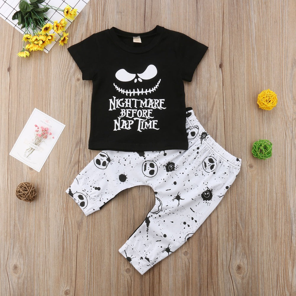 2024 Halloween Black Short-sleeved T-shirt Trousers Children&#039;s Suit Amazon Europe And The United States Summer New Boy&#039;s Clothing Spot