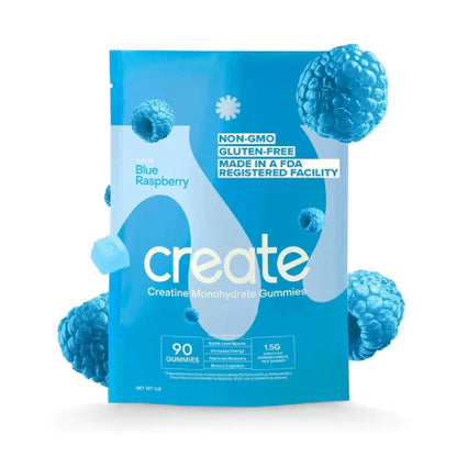 Create Creatine Monohydrate Gummies – Blue Raspberry Flavor, Boost Strength & Endurance (90 ct / 1.5g per Gummy)