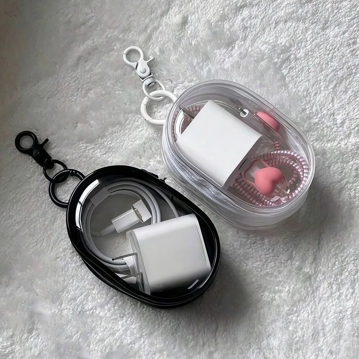 Multi Functional Storage Bag Transparent Data Cable Charger Storage Box Portable Zipper Dustproof Storage Box Small Doll Storage