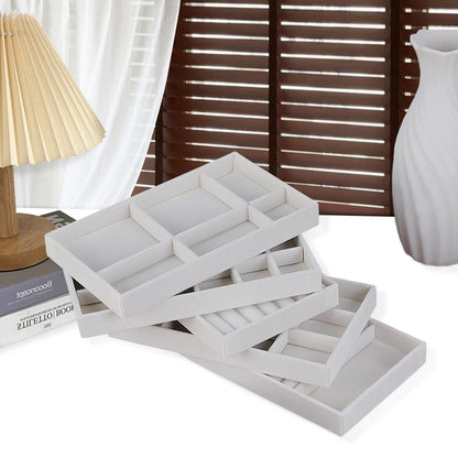 Velvet Jewelry Display Exquisite Jewellery Holder Portable Ring Earrings Necklace Organizer Storage Box Organizator Trays Beige