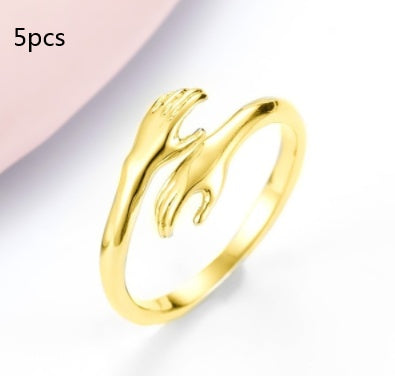 Adjustable Hug Hands Alloy Ring