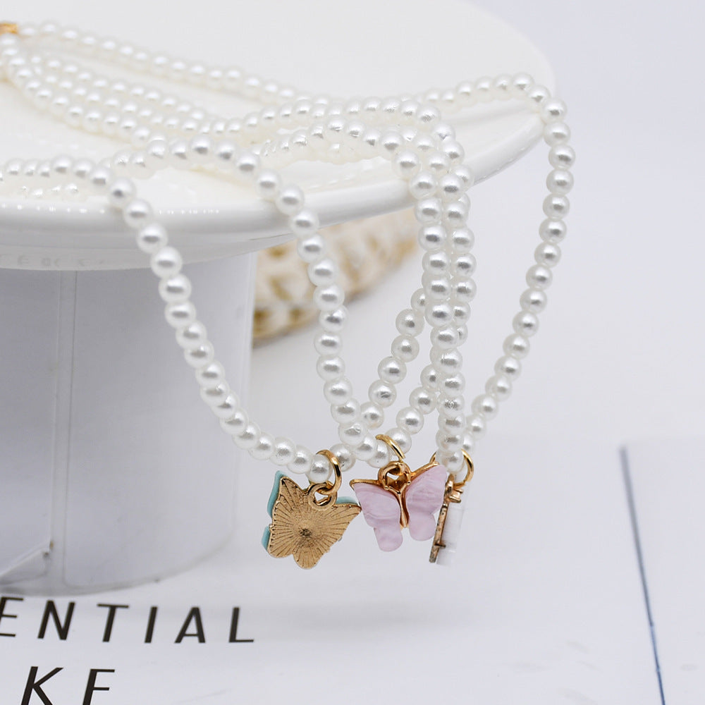 Elegant Pearl Choker Butterfly Necklace