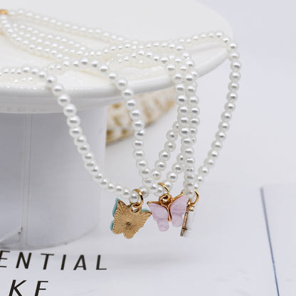 Elegant Pearl Choker Butterfly Necklace