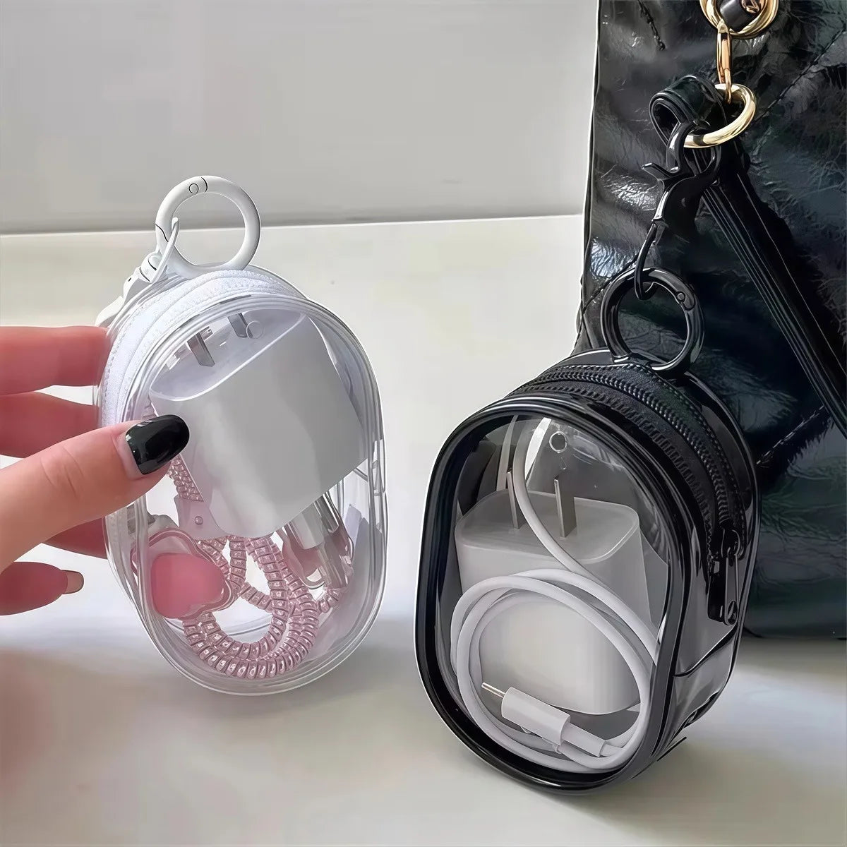 Multi Functional Storage Bag Transparent Data Cable Charger Storage Box Portable Zipper Dustproof Storage Box Small Doll Storage
