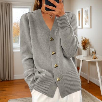 V-neck Love Button Knitted Sweater