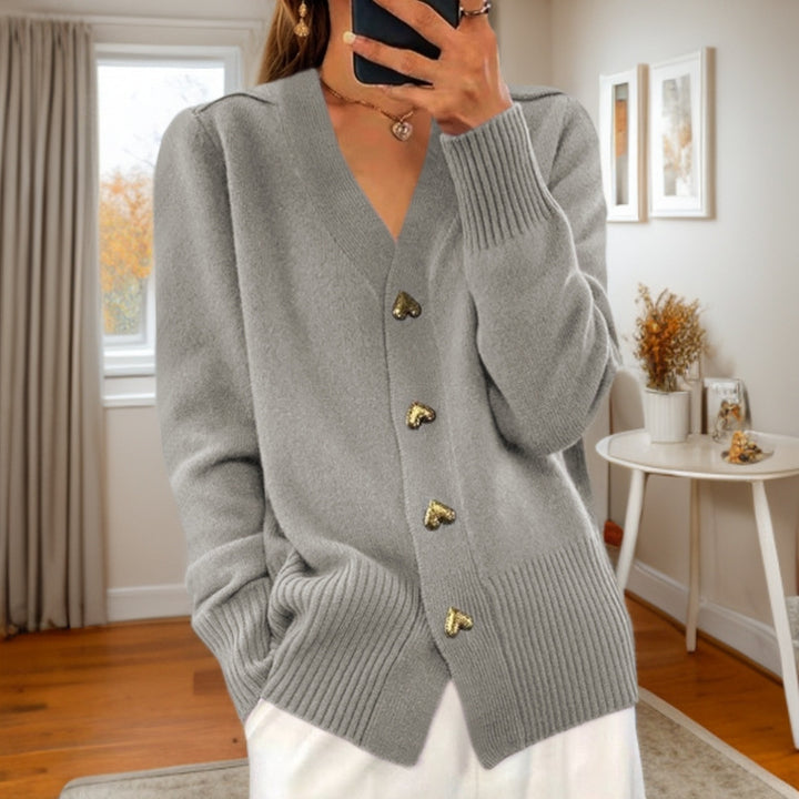 V-neck Love Button Knitted Sweater