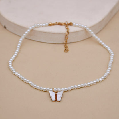 Elegant Pearl Choker Butterfly Necklace