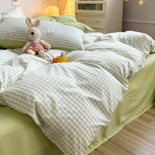 Green Grid Duvet Cover Set