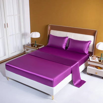 Satin Bedding Sheet Set Solid Color Fitted Sheet Set Single Double King Size Bed Sheet Set Luxury Rayon Flat Sheet Set