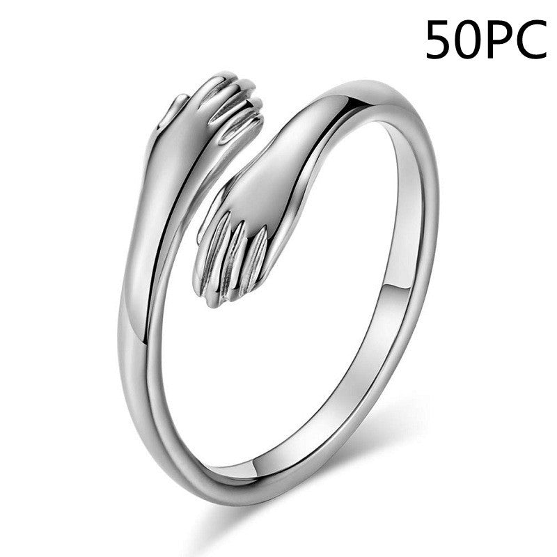 Adjustable Hug Hands Alloy Ring